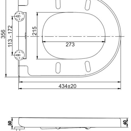 Xellanz Deeline toiletzitting glans wit - technische tekening | Schwertz & Co