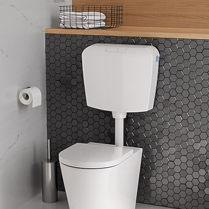 Xellanz laaghangend toiletreservoir kunststof wit - detailfoto | Schwertz & Co