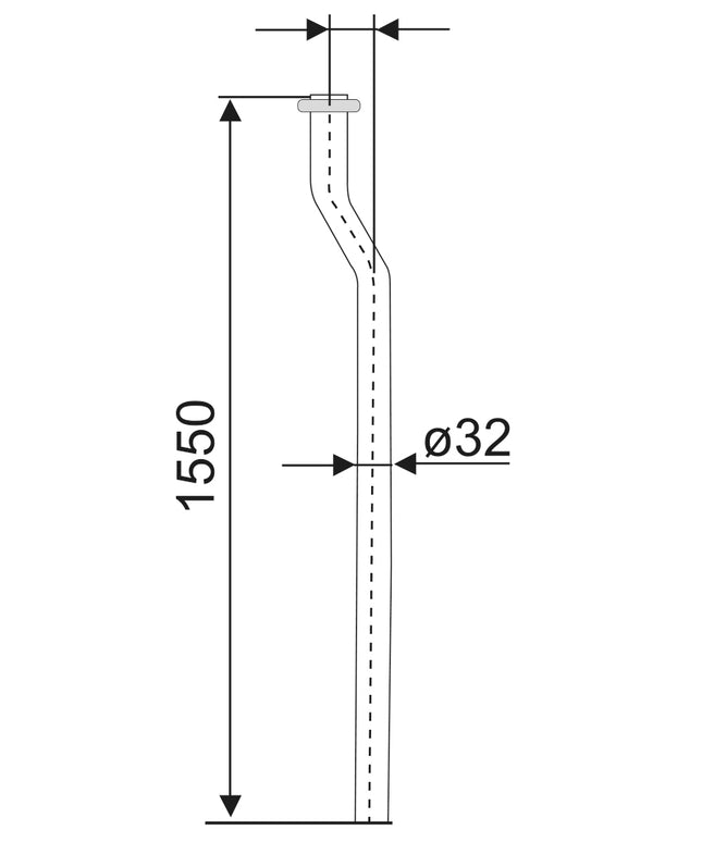 Xellanz universele valpijp hooghangend reservoir 32 mm - technische tekening | Schwertz & Co