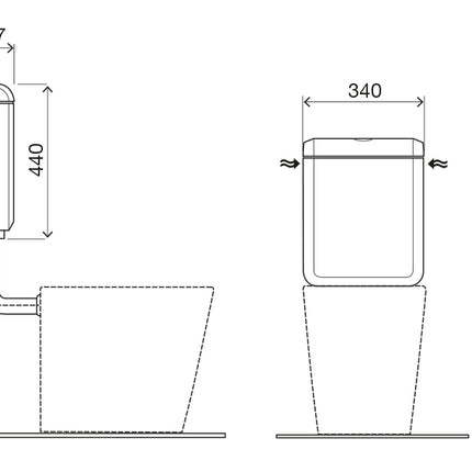 Xellanz Uniflush universeel toiletreservoir wit - technische tekening | Schwertz & Co