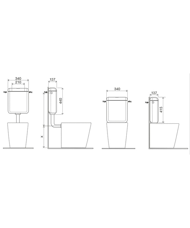 Xellanz Uniflush universeel toiletreservoir wit - technische tekening | Schwertz & Co