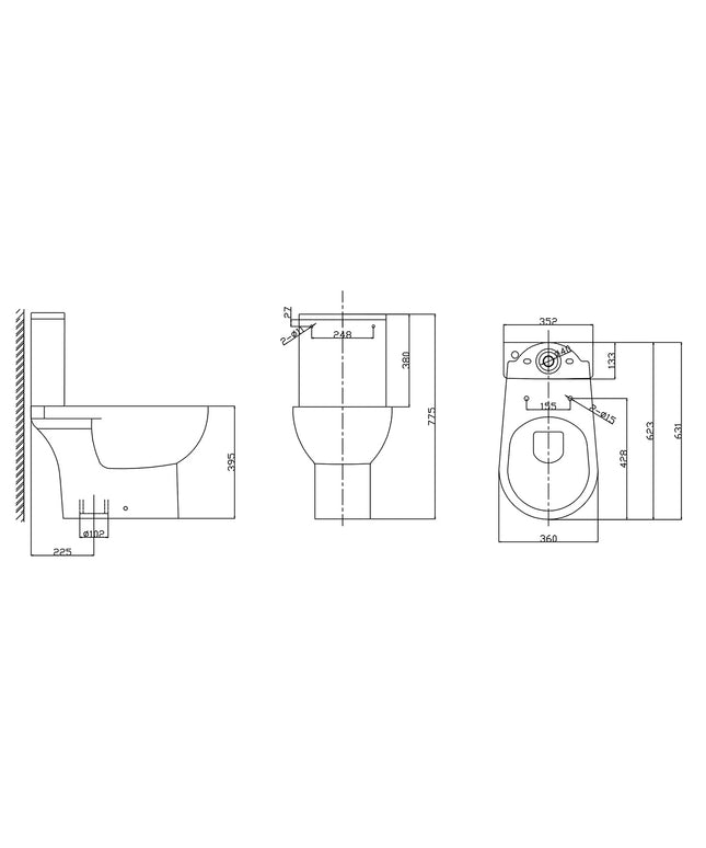 Xellanz duoblok toilet rimless AO glans wit - technische tekening | Schwertz & Co