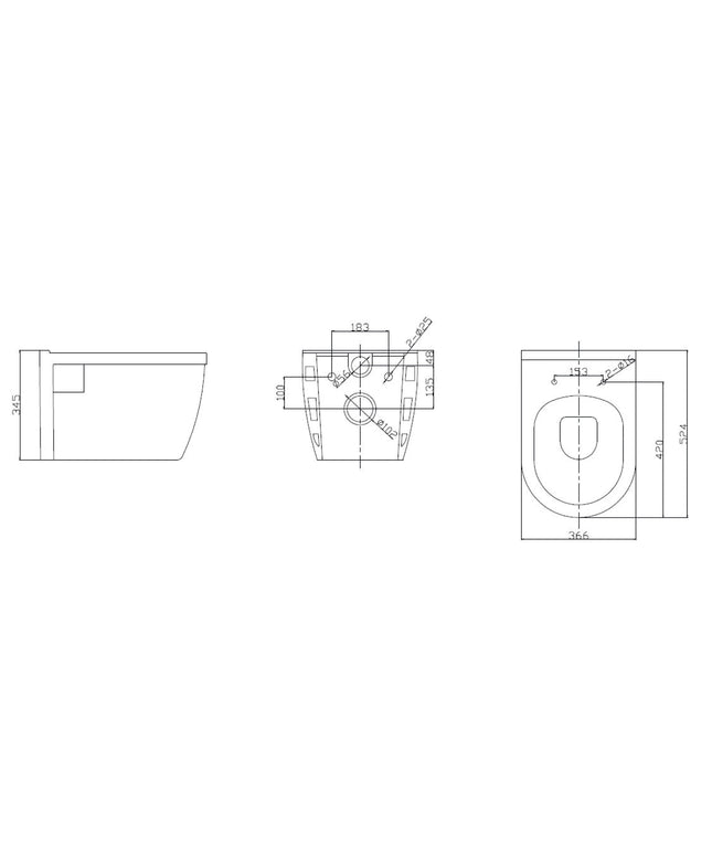 Wiesbaden - Hangtoilet - Prio wandcloset rimless glans wit - technische tekening