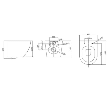 Xellanz Nibiru rimless wandcloset mat zwart - technische tekening 1 | Schwertz & Co