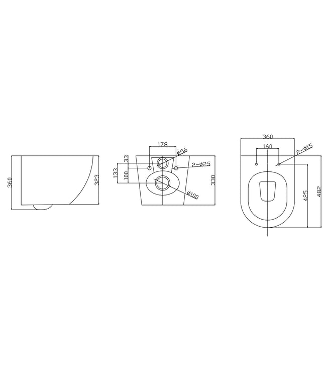 Xellanz Nibiru rimless wandcloset mat zwart - technische tekening 1 | Schwertz & Co