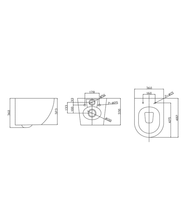 Xellanz Nibiru rimless wandcloset mat wit - technische tekening | Schwertz & Co