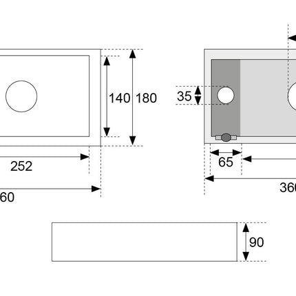 Wiesbaden Rhea S mini fontein links keramiek carrara - technische tekening | Schwertz & Co