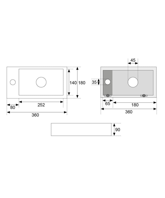 Wiesbaden Rhea S mini fontein links keramiek carrara - technische tekening | Schwertz & Co