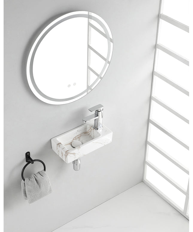 Wiesbaden Rhea S mini fontein rechts keramiek carrara - sfeerfoto | Schwertz & Co