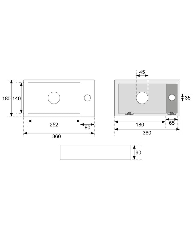 Wiesbaden Rhea S mini fontein rechts keramiek carrara - technische tekening | Schwertz & Co