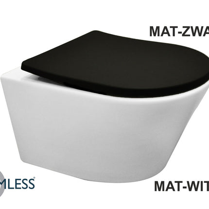 Wiesbaden Vesta wandcloset rimless mat wit met Shade zitting mat zwart | Schwertz & Co