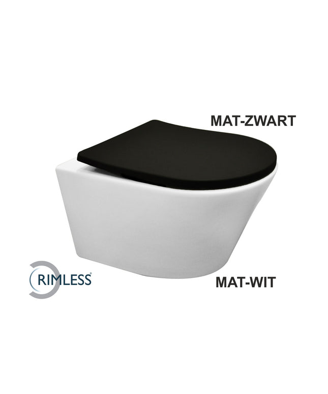 Wiesbaden Vesta wandcloset rimless mat wit met Shade zitting mat zwart | Schwertz & Co