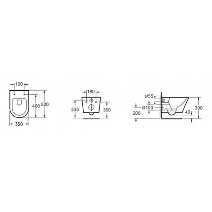 Wiesbaden Vesta wandcloset rimless Shade slim zitting - technische tekening | Schwertz & Co