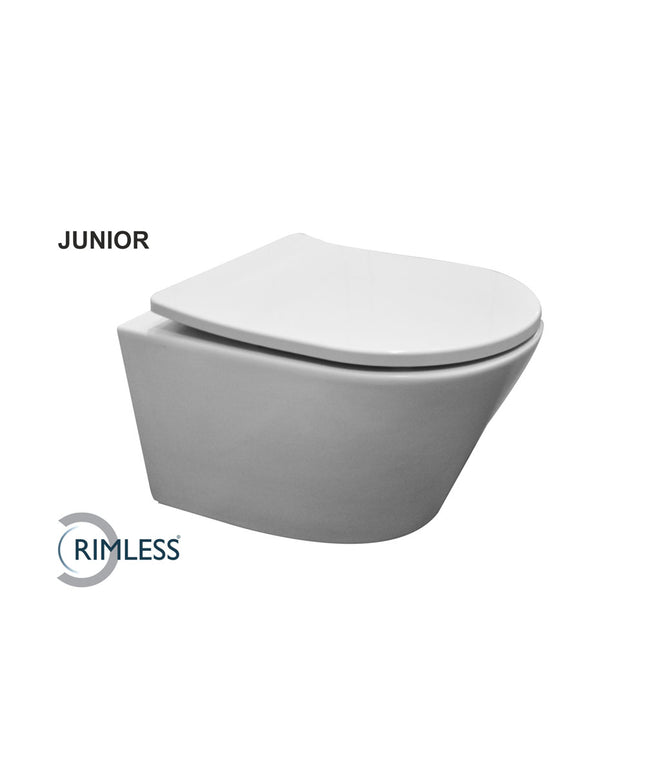 Wiesbaden Vesta Junior wandcloset rimless verkort met Shade slim zitting glans wit | Schwertz & Co