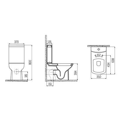 Creavit Lara staand toilet / vloertoilet met bidet – muur/onder-uitgang – mat zwart