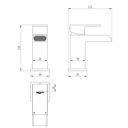 Aloni Square Waterfall Washbasin tap - Chrome