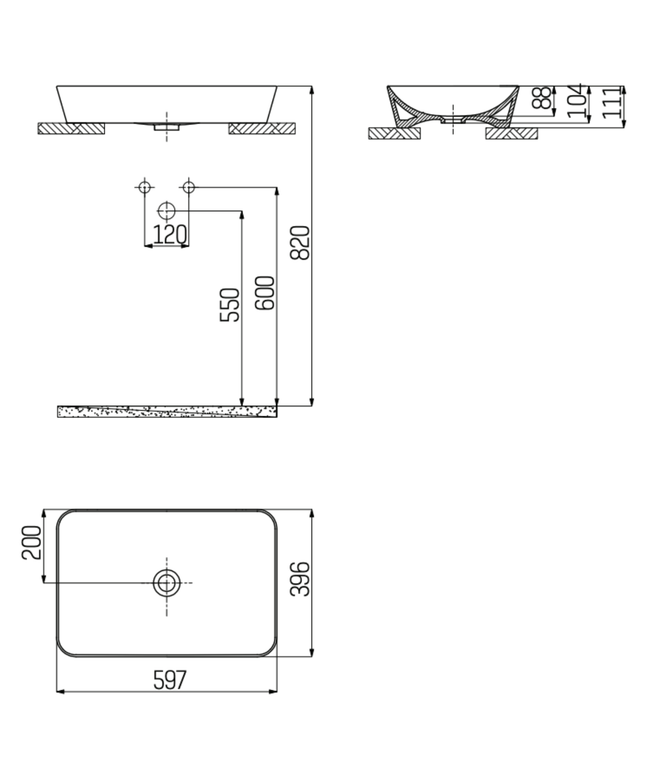 Creavit Ultra Keramische Opbouw Wastafel – 60x40 cm – Glanzend Wit
