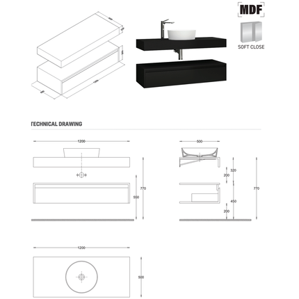 ALONI LINA wastafelonderkast – 120 cm – Mat zwart