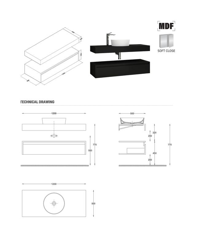 ALONI LINA wastafelonderkast – 120 cm – Mat zwart
