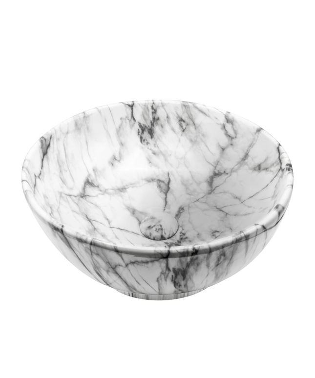 ALONI Zebra Keramische Opbouw Waskom met Push-Up – 41x18 cm – Marmerlook