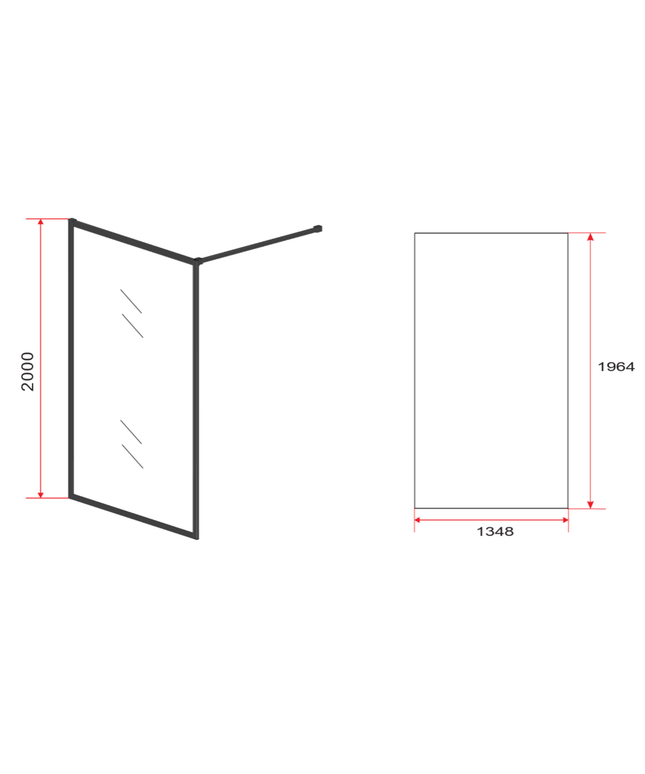ALONI inloopdouchewand met mat zwart profiel – 140x200 cm – 8 mm veiligheidsglas