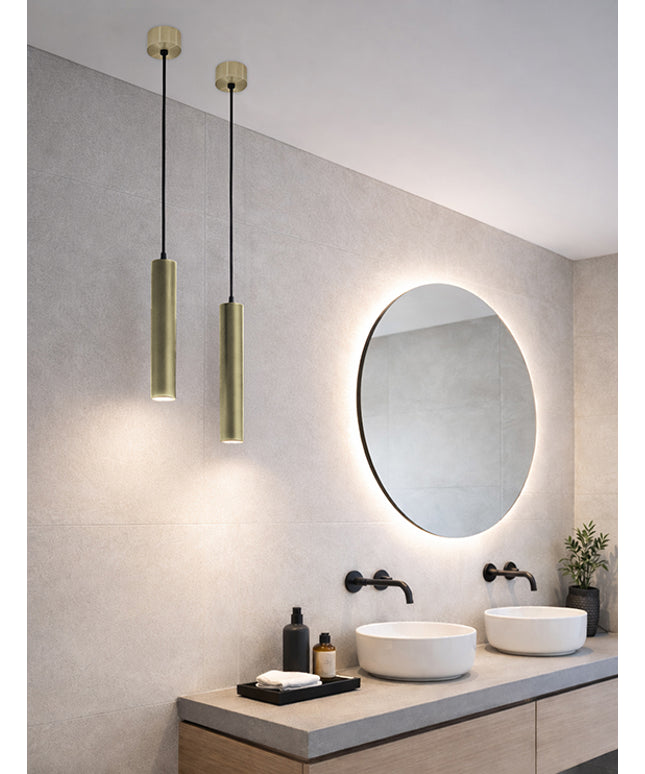 Wiesbaden Oriona hanglamp badkamer geborsteld messing - sfeerfoto | Schwertz & Co