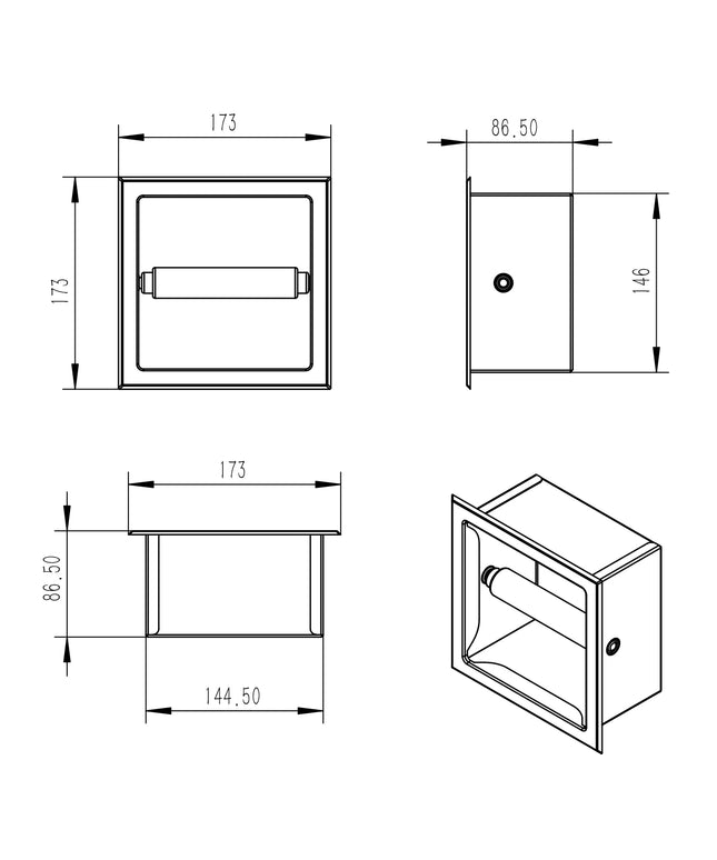 Xellanz Rocko toiletrolhouder geborsteld messing - technische tekening | Schwertz & Co