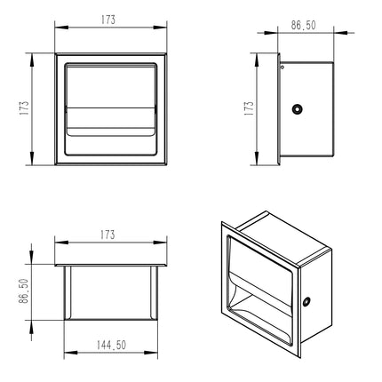 Xellanz Rocko toiletrolhouder geborsteld messing - technische tekening | Schwertz & Co