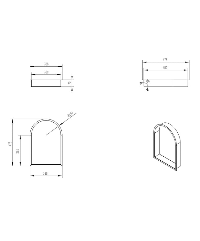 Wiesbaden Demis inbouwnis ovaal mat zwart - technische tekening | Schwertz & Co