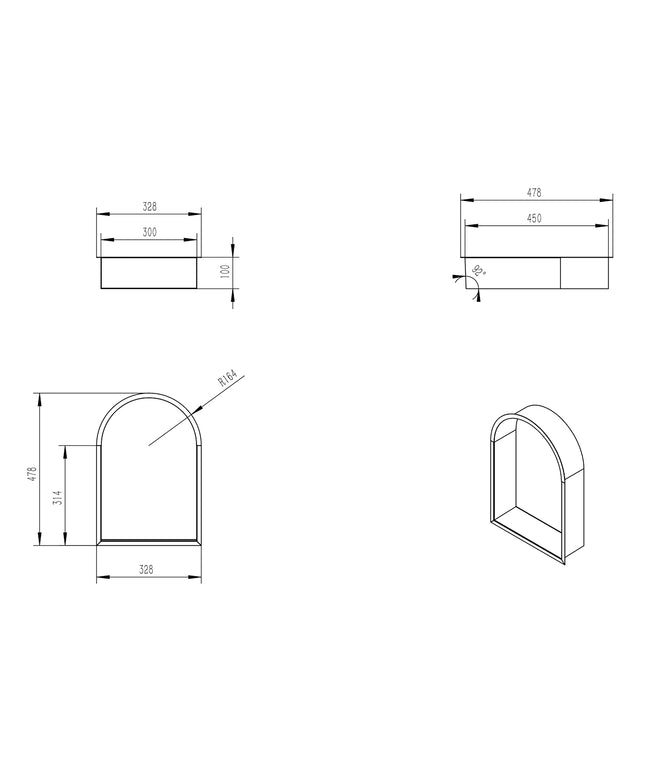 Wiesbaden Demis inbouwnis ovaal mat wit - technische tekening | Schwertz & Co