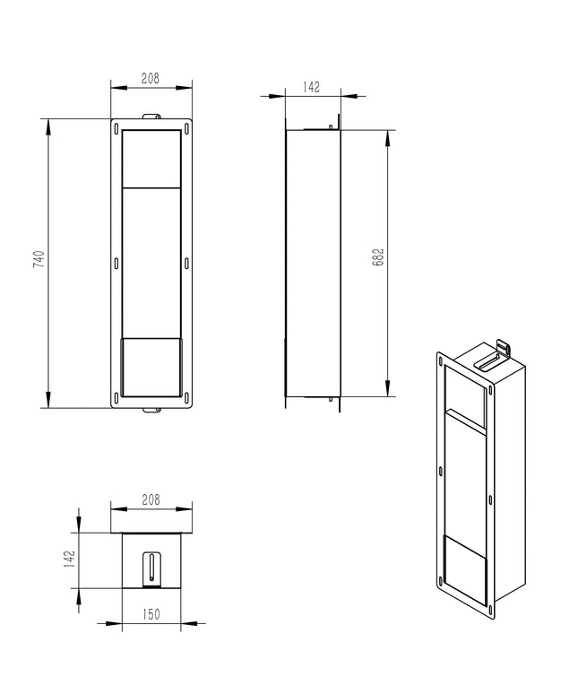 Xellanz Rocko inbouw toiletrolhouder met klep RVS - technische tekening | Schwertz & Co