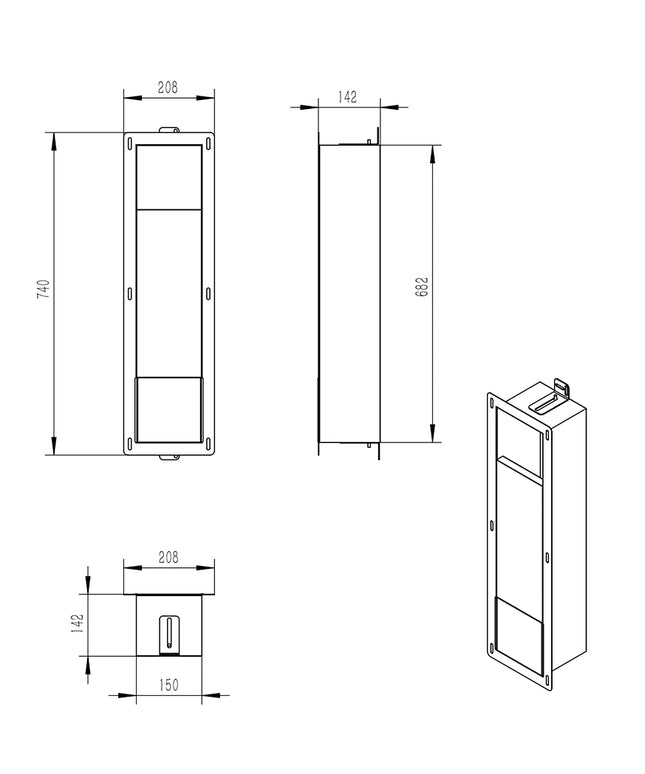 Xellanz Rocko reserverolhouder inbouw RVS - technische tekening | Schwertz & Co
