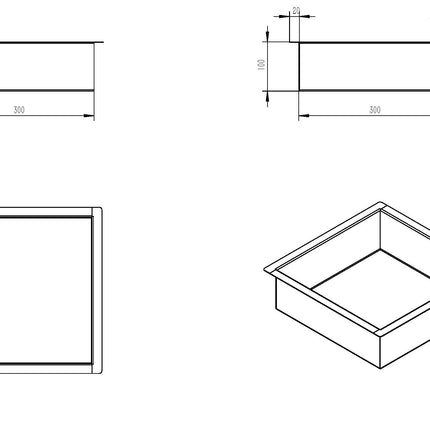 Wiesbaden Demis inbouwnis 30 x 30 x 10 cm mat zwart - technische tekening | Schwertz & Co