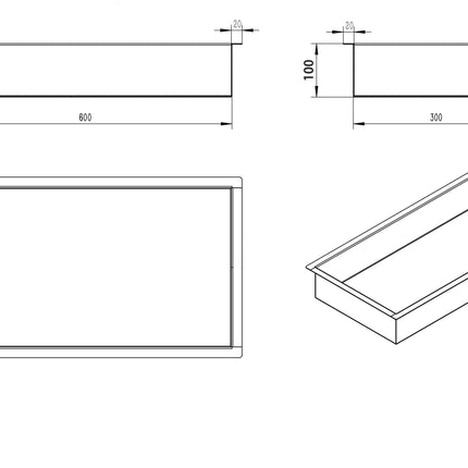 Wiesbaden Demis inbouwnis 10 cm diep mat zwart - technische tekening | Schwertz & Co