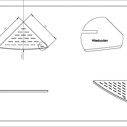Wiesbaden InWall hoekplanchet 29 x 29 cm mat zwart - technische tekening | Schwertz & Co