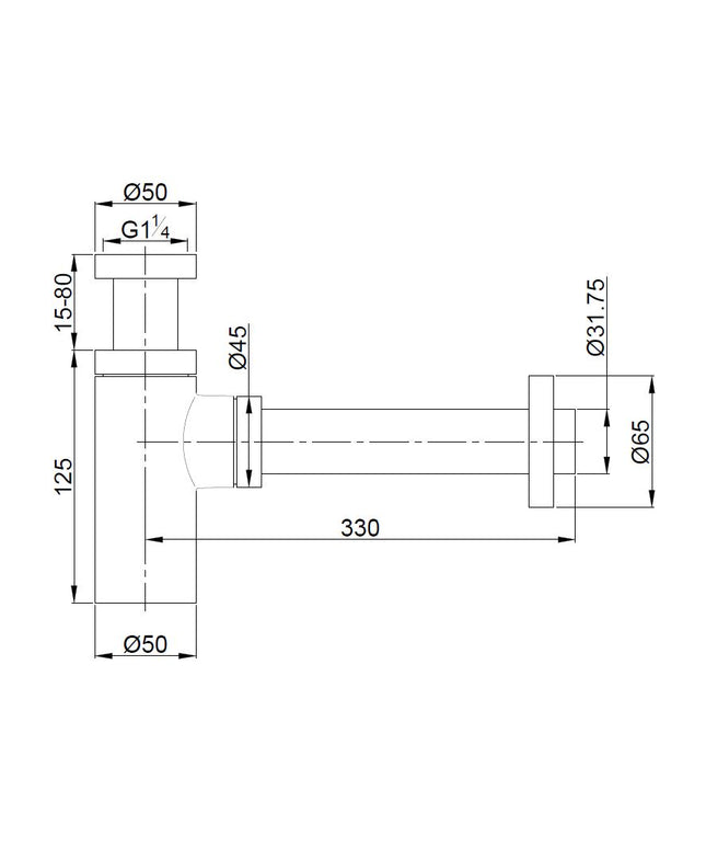 Wiesbaden UniMatch wastafelsifon mat zwart - technische tekening | Schwertz & Co