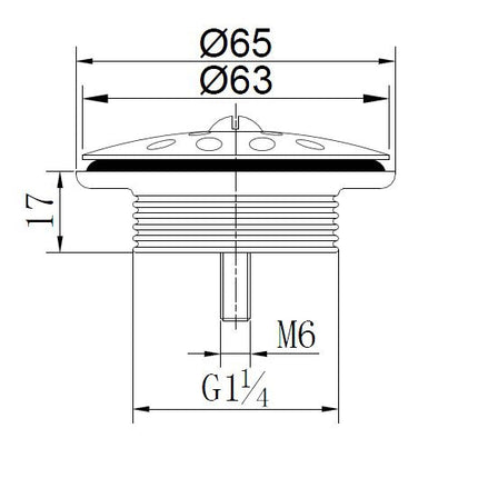 Xellanz Korv open afvoerplug met rooster 5/4 inch geborsteld messing PVD - technische tekening | Schwertz & Co