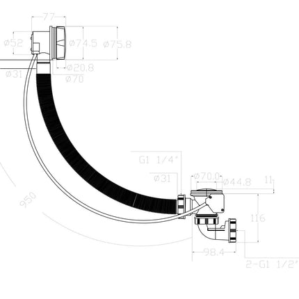 Riko Rezo badafvoer met overloop verlengd chroom - technische tekening | Schwertz & Co
