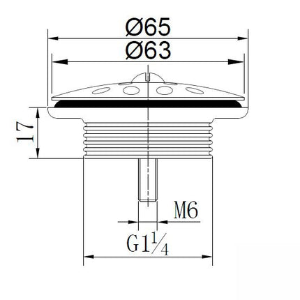 Xellanz Korv open afvoerplug met rooster 5/4 inch gunmetal - technische tekening | Schwertz & Co