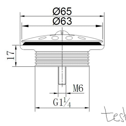 Xellanz Korv open afvoerplug met rooster 5/4 inch chroom - technische tekening | Schwertz & Co