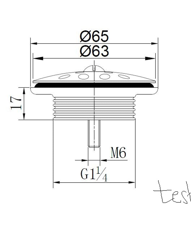 Xellanz Korv open afvoerplug met rooster 5/4 inch chroom - technische tekening | Schwertz & Co