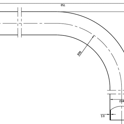 Wiesbaden UniMatch vloerbuis 75 x 22 x 3,2 cm chroom - technische tekening | Schwertz & Co