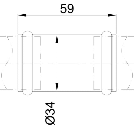 Wiesbaden UniMatch buisverbinder 32 mm chroom - technische tekening | Schwertz & Co