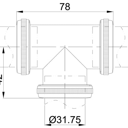 Wiesbaden UniMatch buisverbinder T-stuk 32 mm chroom - technische tekening | Schwertz & Co