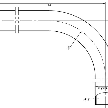 Riko vloerbuis PVC 75 x 22 x 3,2 cm wit - technische tekening | Schwertz & Co