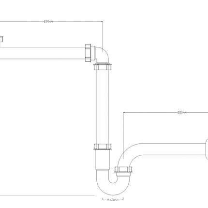 Riko ruimtebesparende sifon wastafel 5/4 inch x 32 mm - technische tekening | Schwertz & Co