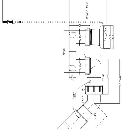 Riko douchebaksifon met plug 1 1/2 inch PVC wit - technische tekening | Schwertz & Co