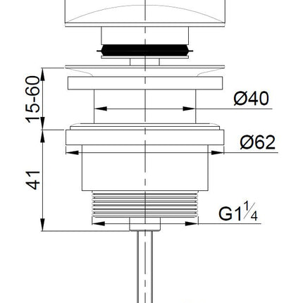 Wiesbaden UniMatch clickwaste afvoerplug 5/4 inch geborsteld staal - technische tekening | Schwertz & Co