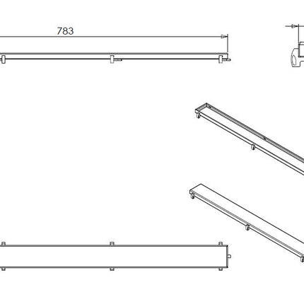 Wiesbaden tegelrooster voor douchegoot 80 x 7 cm RVS - technische tekening | Schwertz & Co