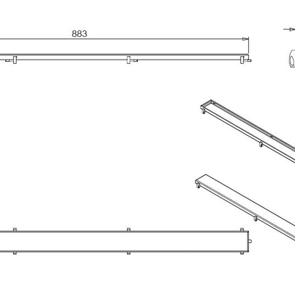 Wiesbaden tegelrooster voor douchegoot 90 x 7 cm RVS - technische tekening | Schwertz & Co